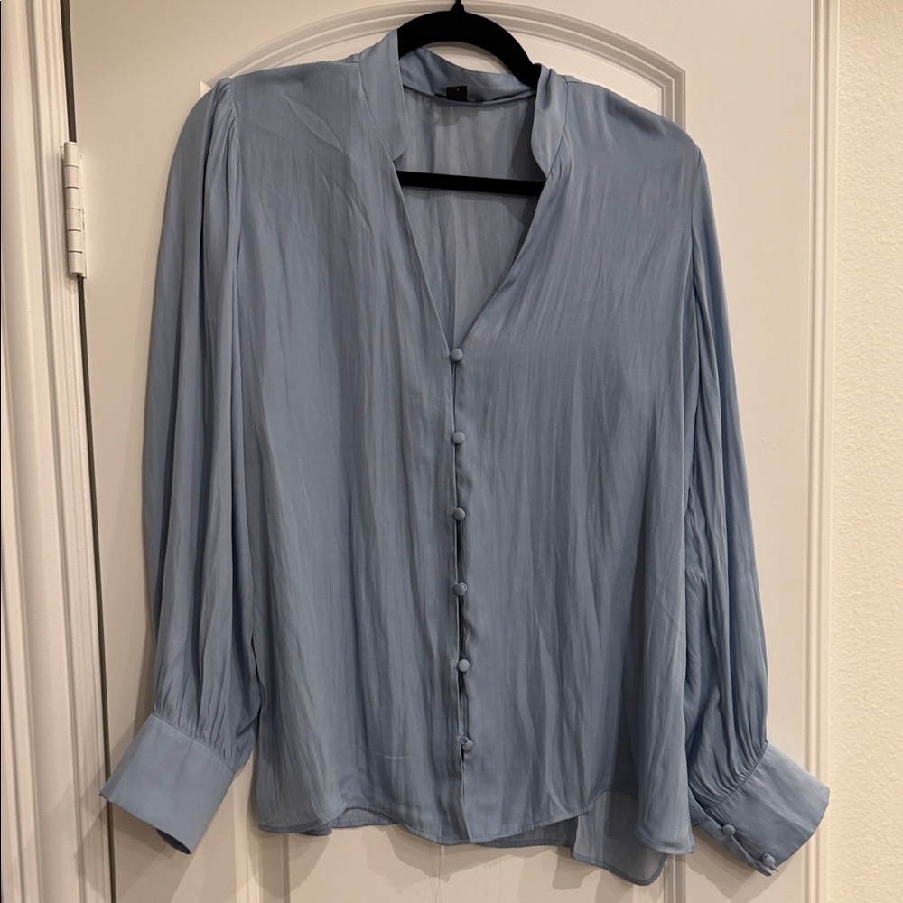 Ann Taylor Light Blue Button-Down Blouse